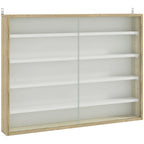 5-Tier Wall Display Shelf Unit Cabinet w/ Shelves Glass Doors Natural