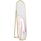 Oval Full Length Mirror with Metal Frame Hanging or Leaning Gold Tone