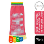 Non Slip Skid Pilates Yoga Socks Anti-Slip Full Toe Grips Cotton[Pink]