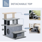 Dog Steps for Bed 4 Step Pet Stairs Cat House with Detachable Cover, Cat ladder for Sofa w/Hanging Balls - Grey