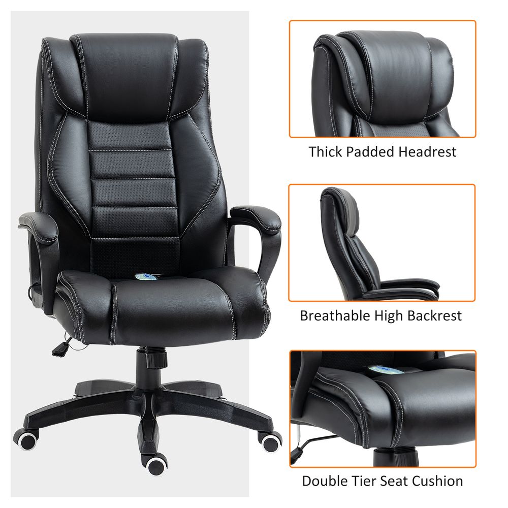 Black Massage Office Chair - High Back, Vibration, 6 Points