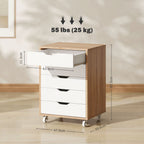 Mobile Filing Cabinet, 5-drawer File Cabinet with Wheels, Oak