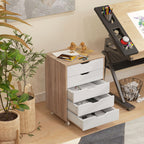 Mobile Filing Cabinet, 5-drawer File Cabinet with Wheels, Oak