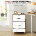 Mobile Filing Cabinet, 5-drawer File Cabinet with Wheels, Oak
