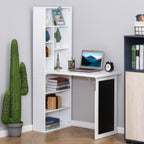 Wall Mounted Computer Desk, Folding Study Table with Black Board and Bookshelf, Multifunctional Floating Writing Desk for Home Office, White