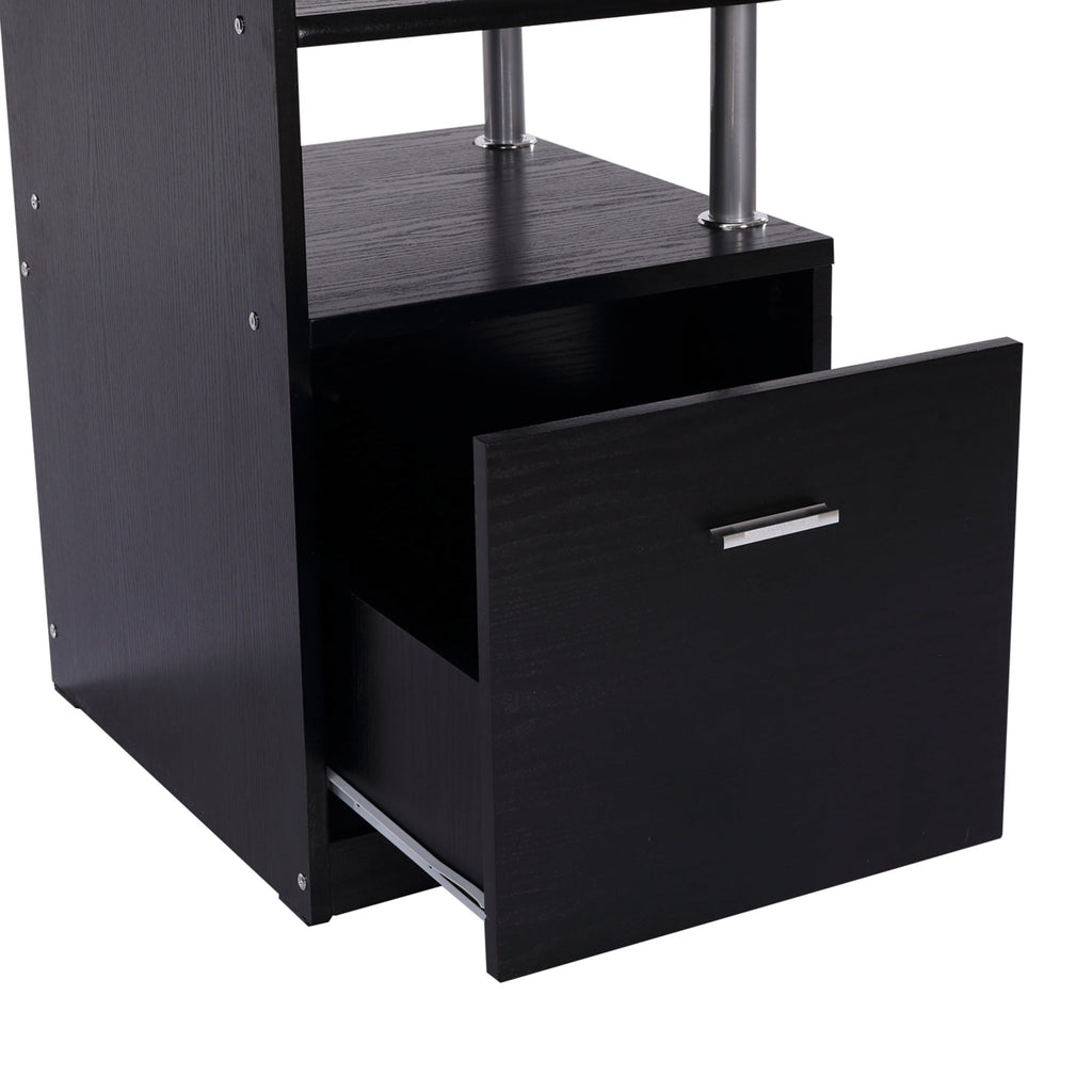 Computer Desk PC Workstation with Drawer, Shelves and CPU Storage Rack, Home Office Furniture, 152 x 60 x 88cm, Black with Wood Grain