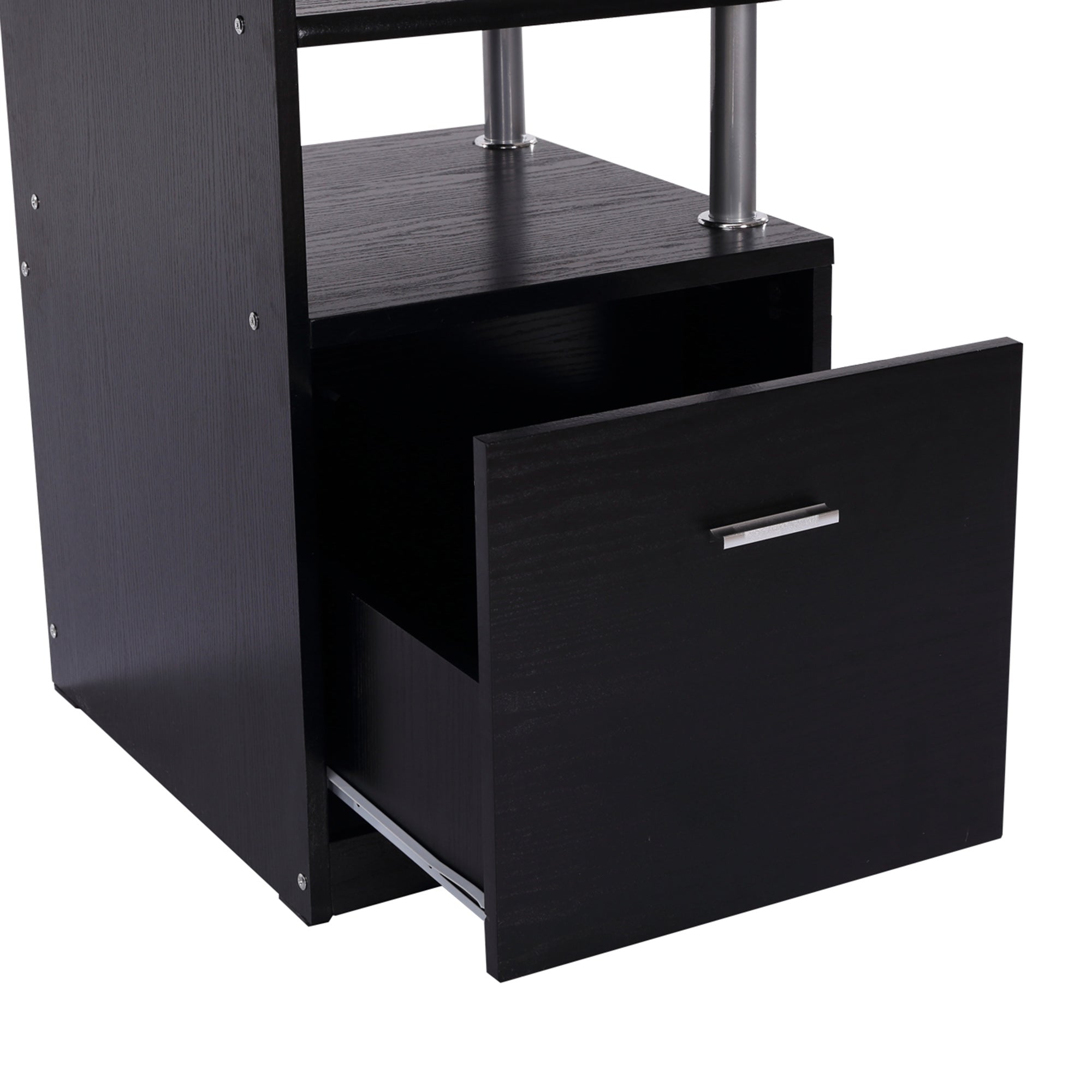 Computer Desk PC Workstation with Drawer, Shelves and CPU Storage Rack, Home Office Furniture, 152 x 60 x 88cm, Black with Wood Grain