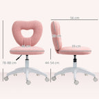 Armless Heart Computer Desk Chair, Teddy Fleece Swivel Office Chair, Makeup Vanity Chair with Height Adjustable, Wheels, for Home Study Bedroom, Pink