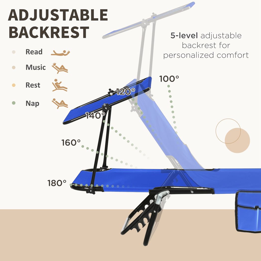 2 Piece Folding Sun Loungers with Adjustable Backrest
