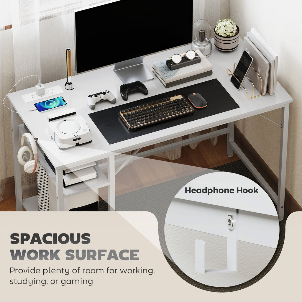 120 x 60 cm Computer Desk with Power Outlets and Reversible Shelves - White