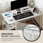 120 x 60 cm Computer Desk with Power Outlets and Reversible Shelves - White