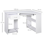 L-Shaped Corner Computer Desk with 2 Shelves, Wide Worktop, Keyboard Tray, Drawer and CPU Stand, Home Office Study Bedroom Furniture, White