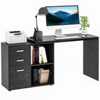 L Shaped Computer Desk, Reversible Home Office Desk with Drawers, File Cabinet and Storage Shelves, Study Table, 117 x 83.5 x 76cm, Black Black