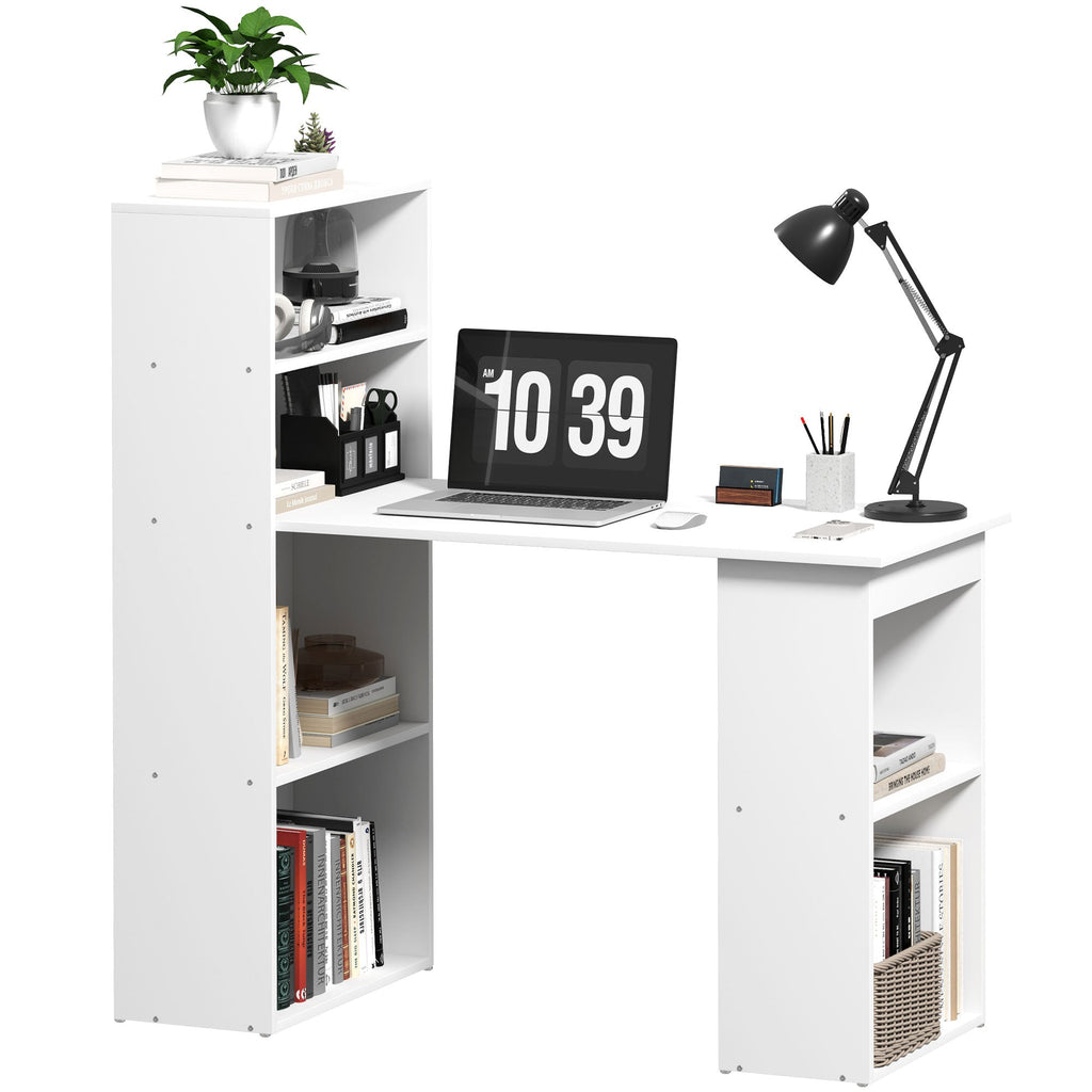 120cm Modern Computer Desk Bookshelf Study Table Workstation PC Laptop Writing Home Office 6 Shelves, White White