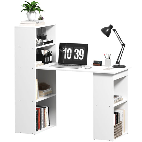 120cm Modern Computer Desk Bookshelf Study Table Workstation PC Laptop Writing Home Office 6 Shelves, White White