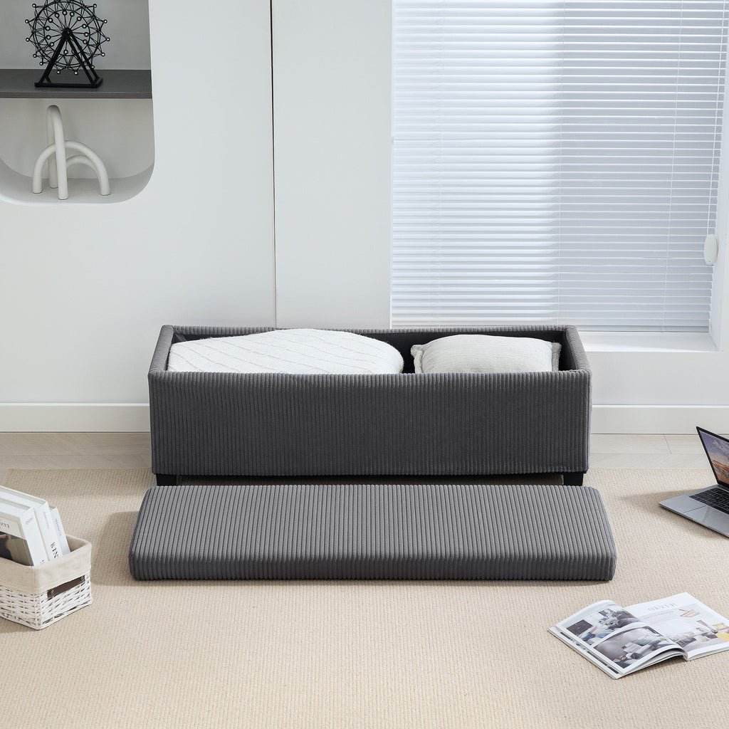 Storage Ottoman Bench, Corduroy Footstool with Removable Lid and Legs, 112cm, Grey