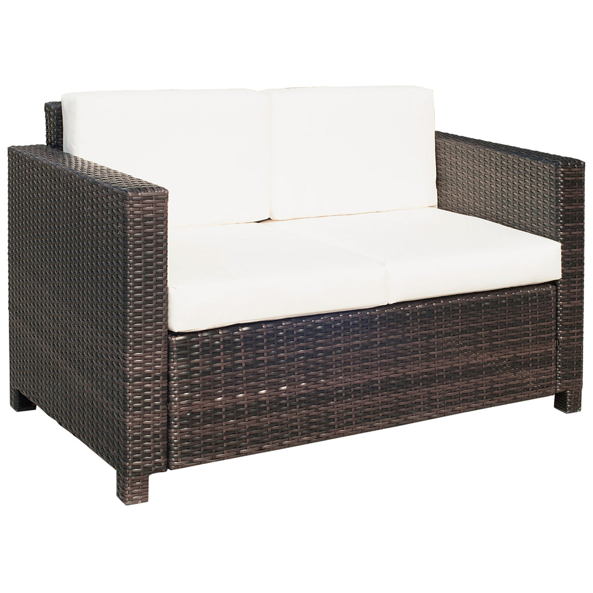 Rattan Wicker 2-seat Sofa Loveseat Padded Garden Furniture Brown