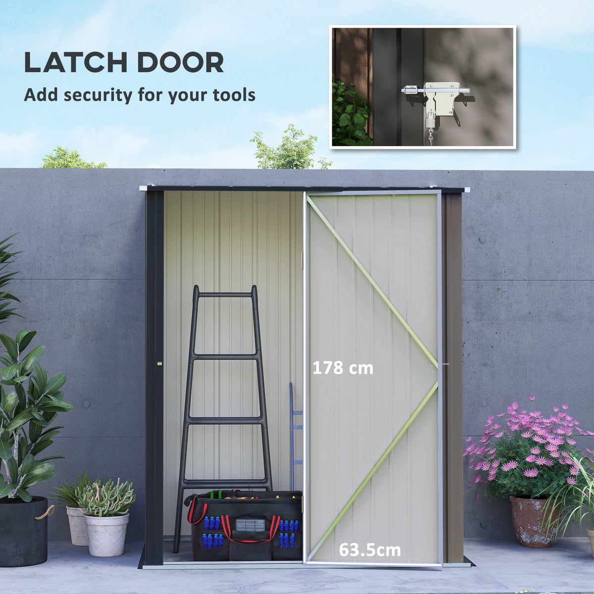 Outdoor Storage Shed w/ Lockable Door for Garden, Light Grey