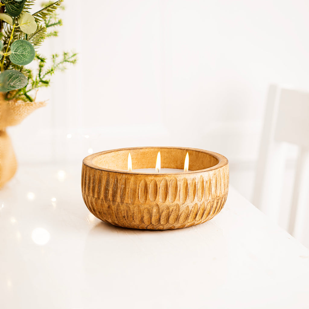 Large Apple Pie Scented Wooden Candle Round Autumn Décor 13cm