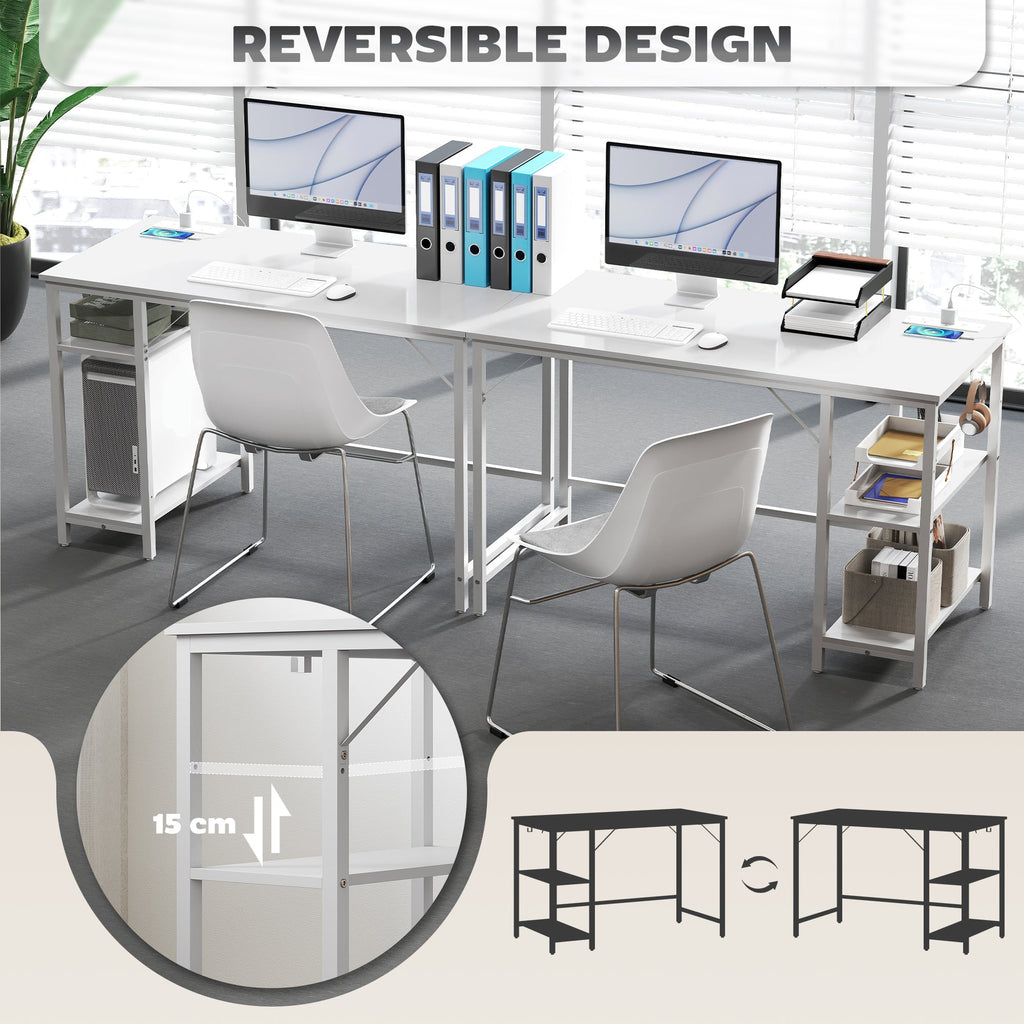 120 x 60 cm Computer Desk with Power Outlets and Reversible Shelves - White