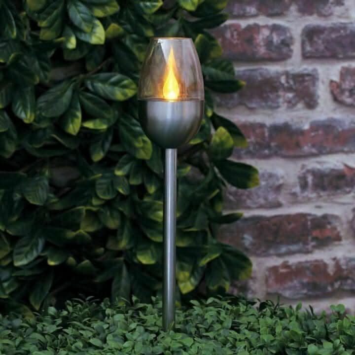 Solar Powered Flame Effect LED Stake Light x2