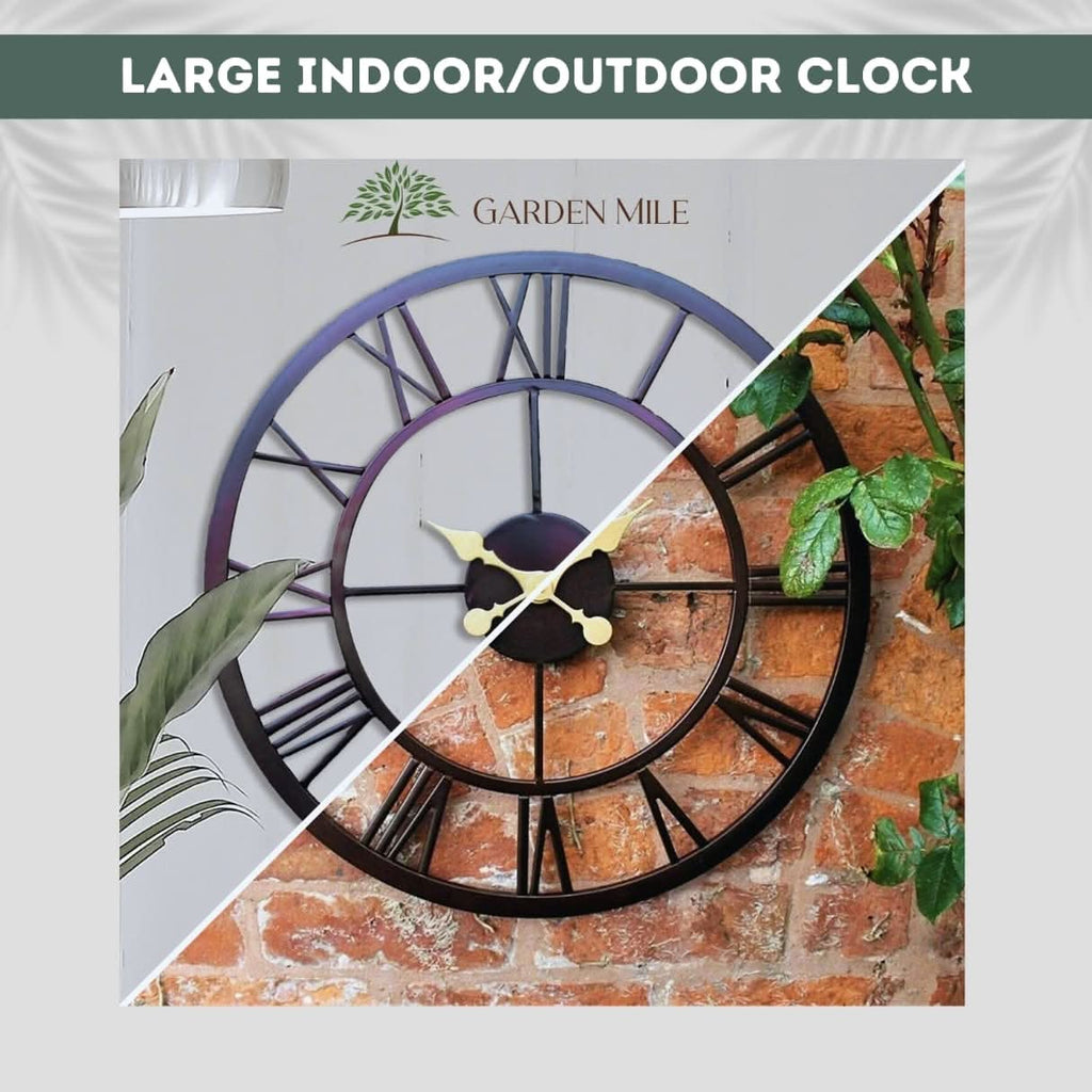 50cm Black Garden Wall Clock Waterproof Roman Numeral Design