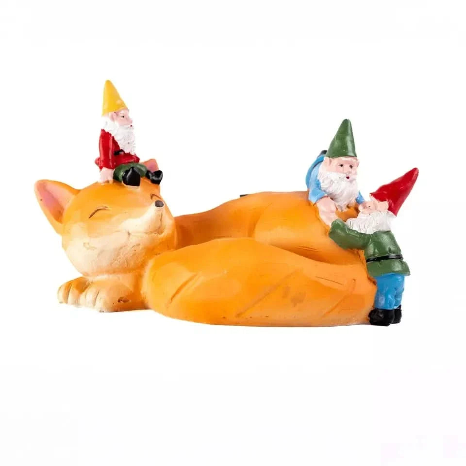 Solar Sleeping Fox Gnome Garden Ornament with LED Light
