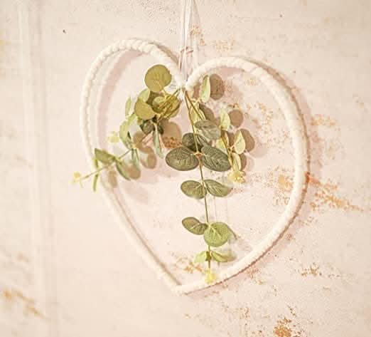 Small Artificial Eucalyptus Heart Wreath with White Fabric 22cm