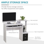 Computer Desk with Sliding Keyboard Tray, Storage Drawer and Shelf, Home Office Workstation, White