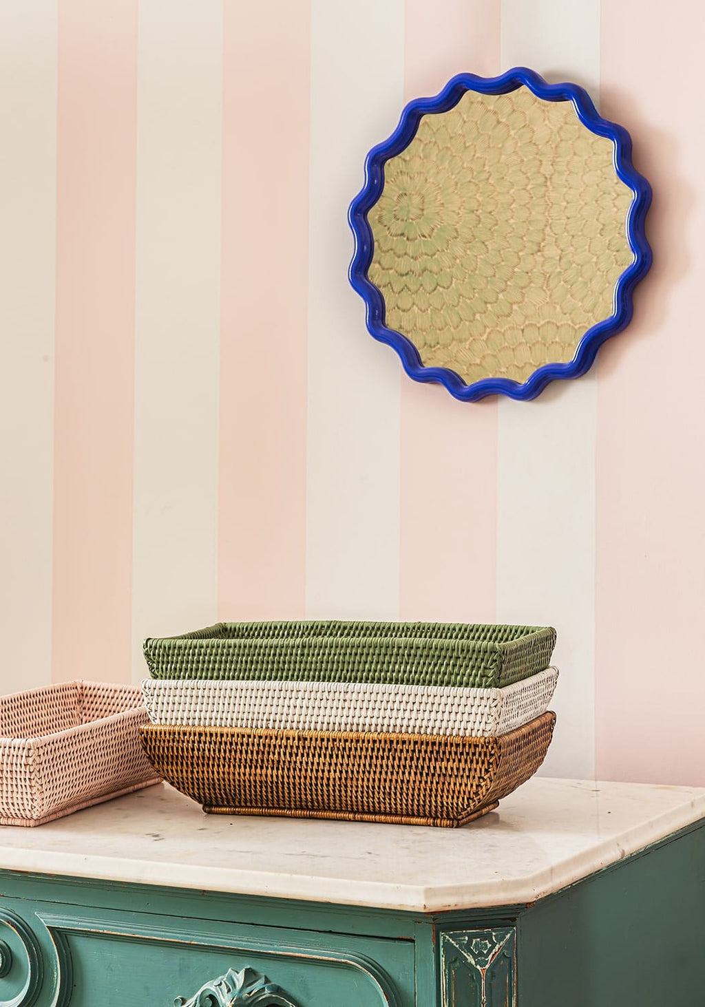Wiltshire Long Rattan Basket in Pink