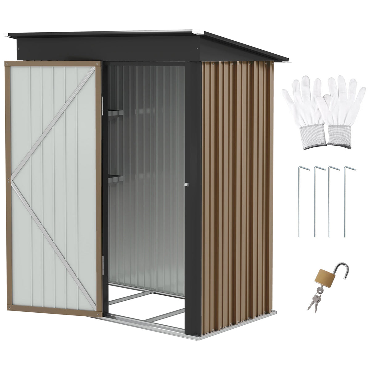 Steel Garden Shed, Small Lean-to Shed for Bike, 5x3 ft Brown