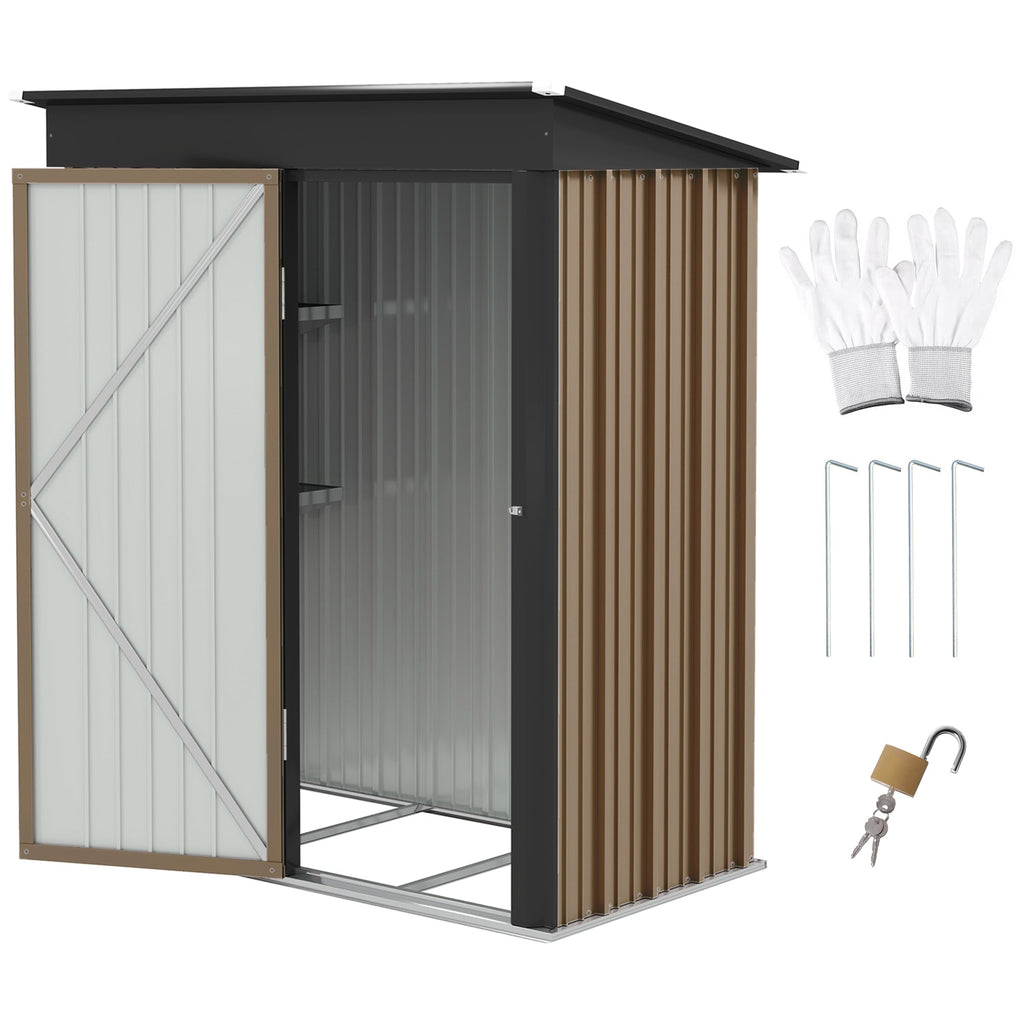 Steel Garden Shed, Small Lean-to Shed for Bike, 5x3 ft Brown