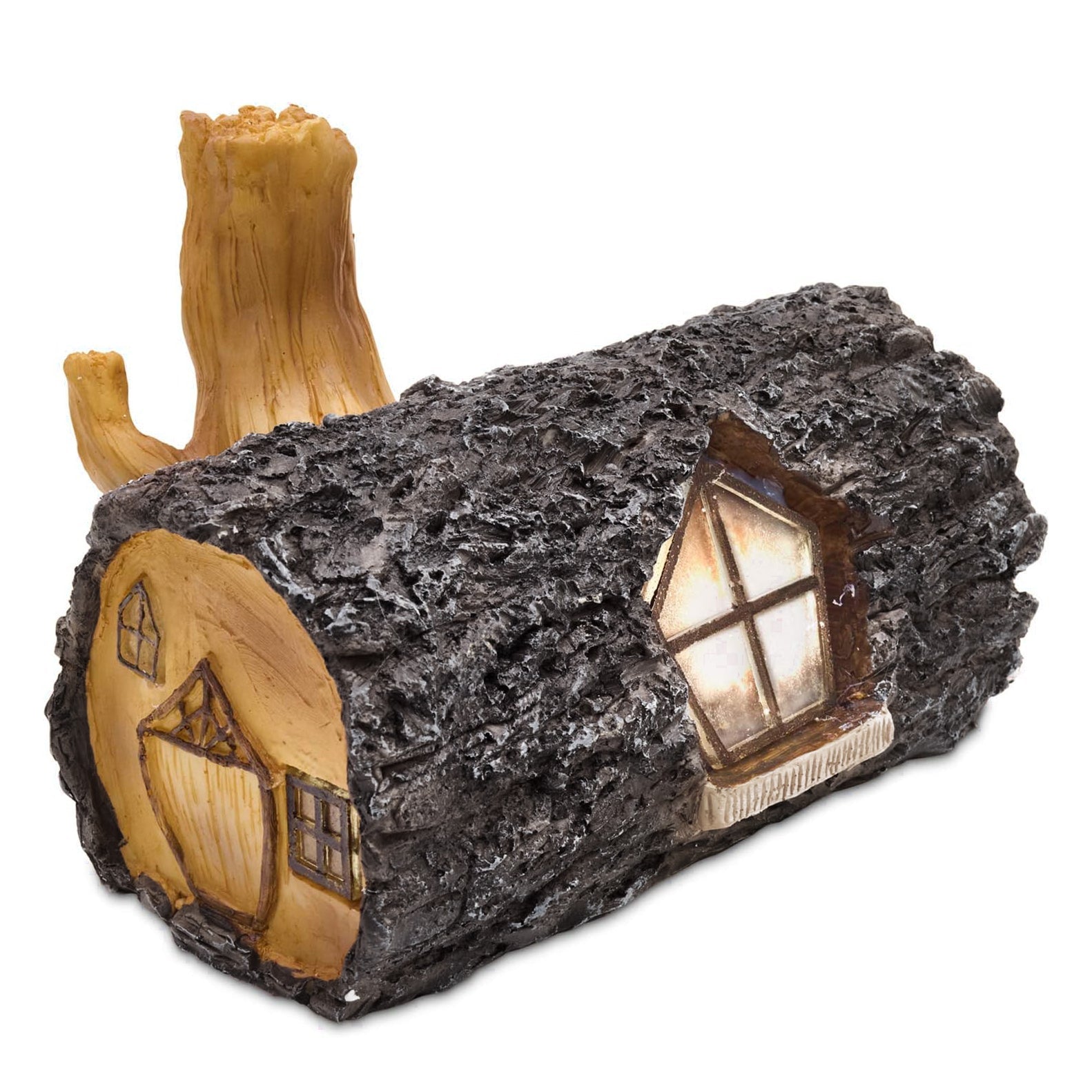 Solar Fairy House Garden Ornament Wooden Log Effect LED Light