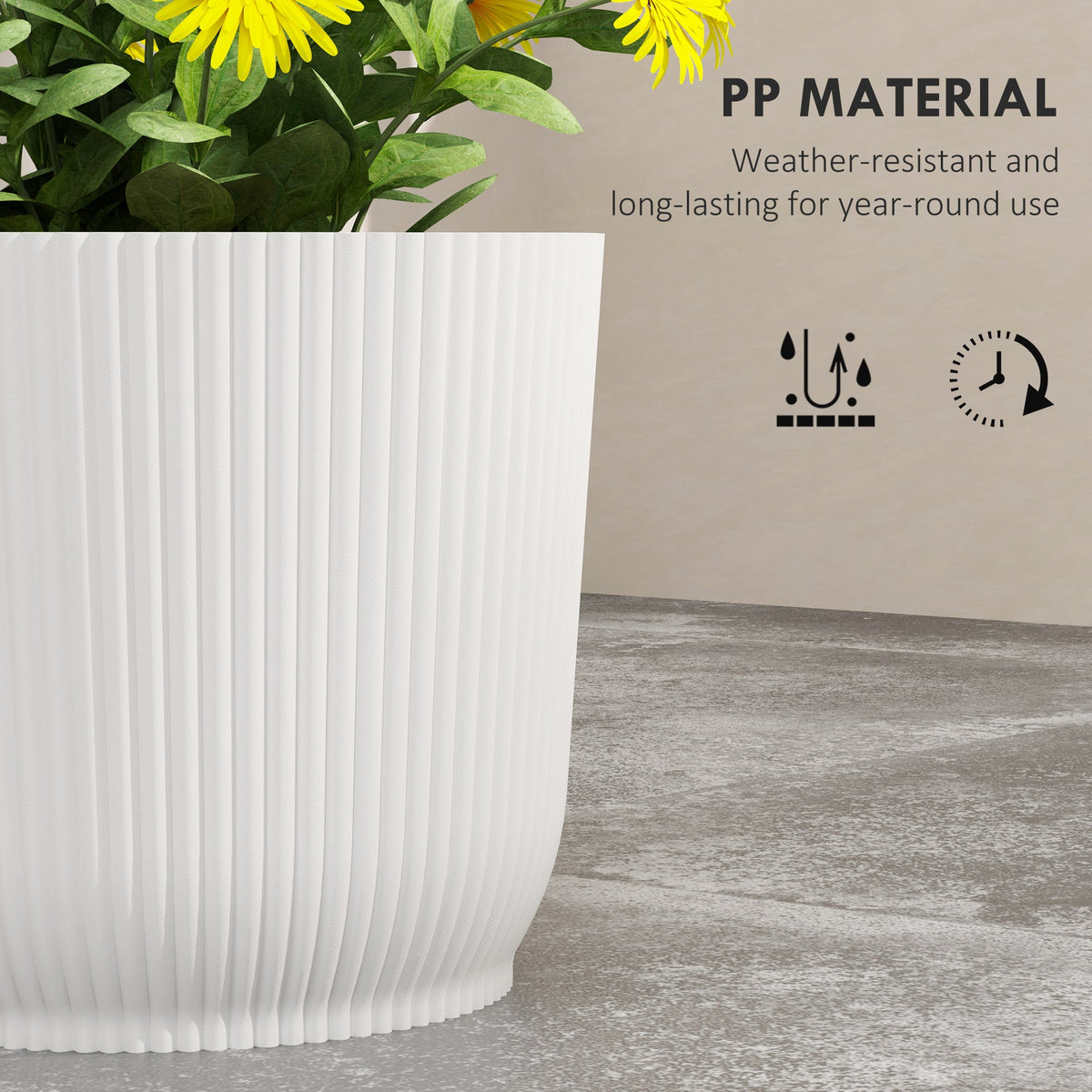 Set of 3 Round Plant Pots Outdoor 22cm for Garden, White