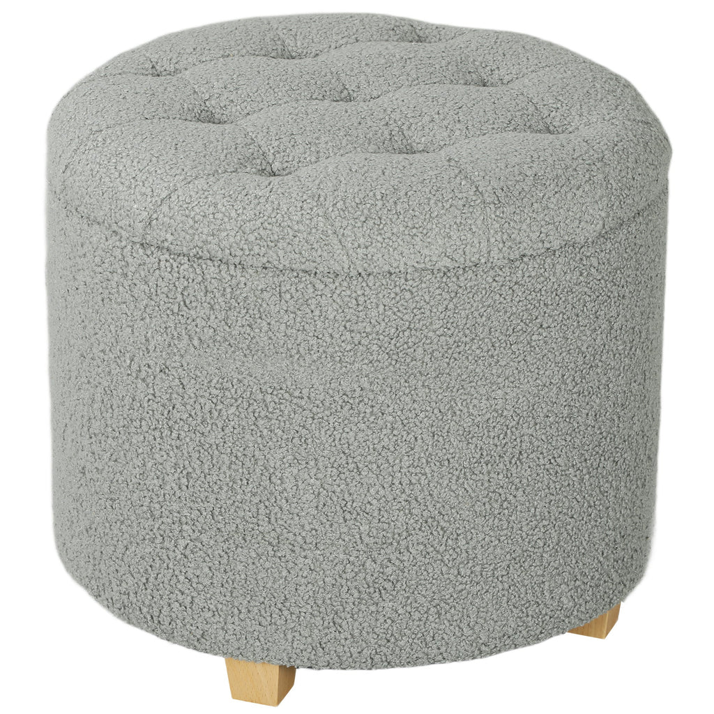 45cm Round Ottoman with Storage, Lid, Cashmere Footstool Dark Grey