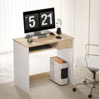Compact Computer Desk with Keyboard Tray, Home Office Desk with Drawer for Bedroom Study, Oak Colour