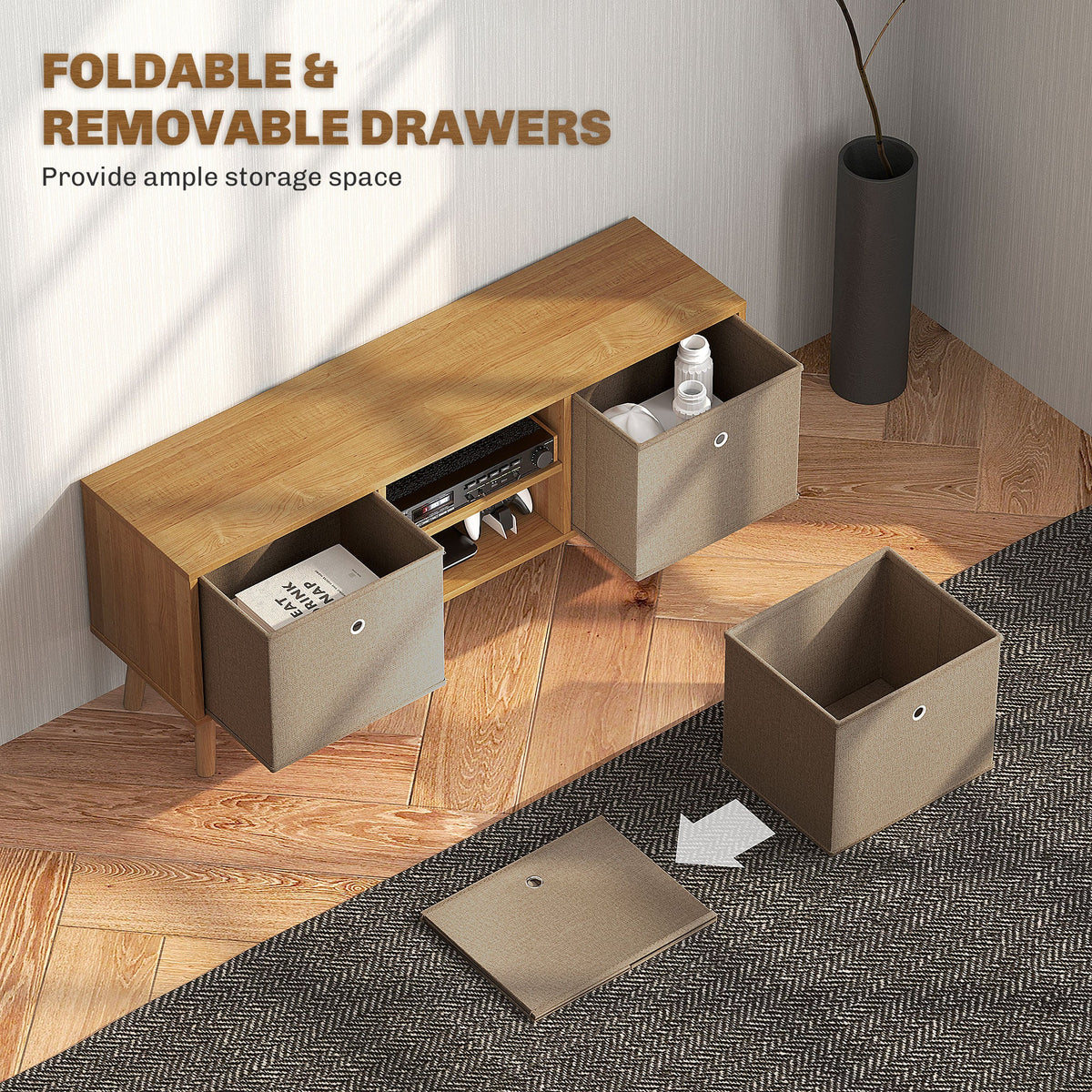 Modern TV Cabinet Stand w/ Shelves & Drawers, Bedroom