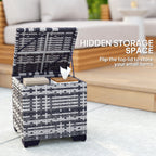 Set of 2 Rattan Storage Ottoman, Outdoor Footstool with Removable Cushions, Dark Grey