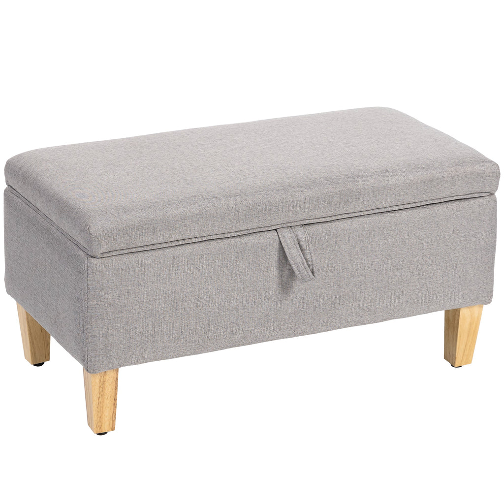 30L Linen Storage Ottoman Padded Footstool with Rubberwood Legs, Light Grey
