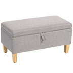30L Linen Storage Ottoman Padded Footstool with Rubberwood Legs, Light Grey
