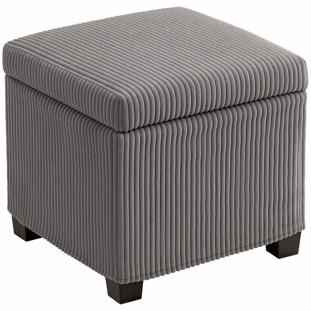 Storage Ottoman Bench, Corduroy Footstool with Removable Lid and Legs, Grey Grey
