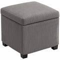 Storage Ottoman Bench, Corduroy Footstool with Removable Lid and Legs, Grey Grey
