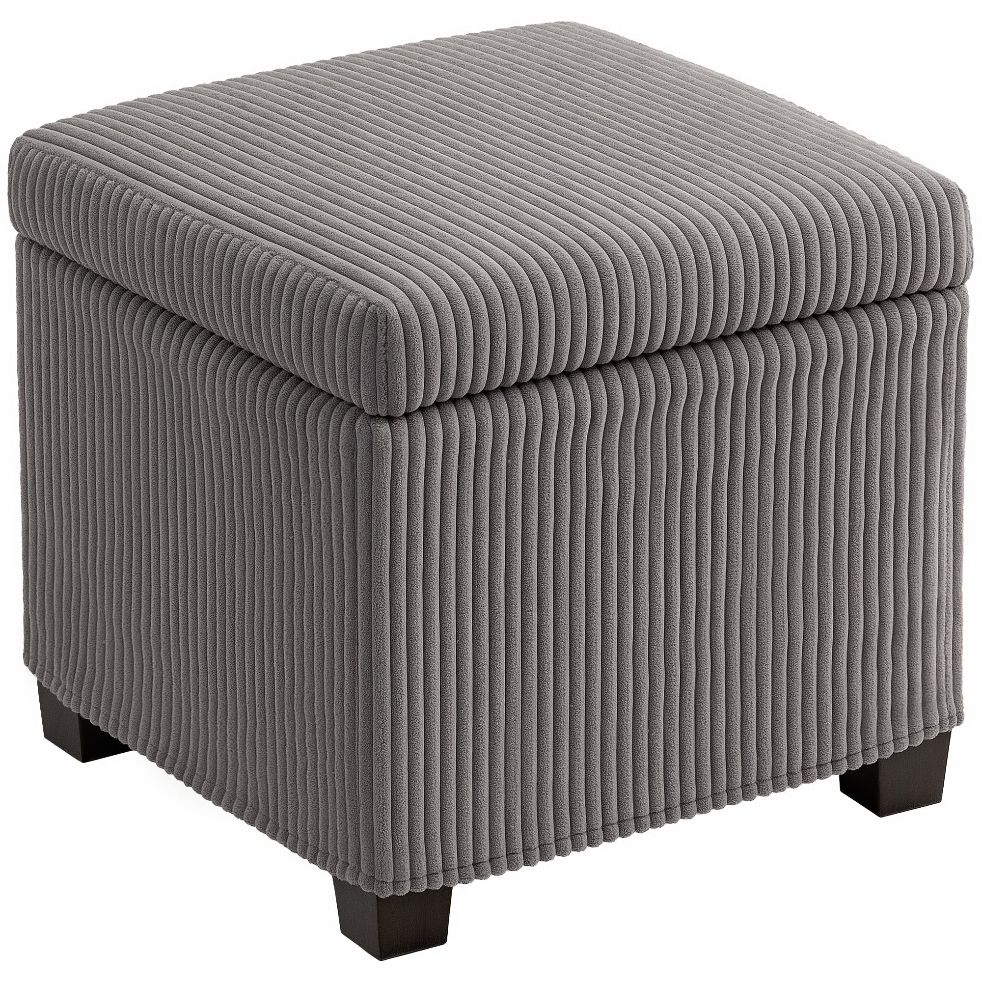 Storage Ottoman Bench, Corduroy Footstool with Removable Lid and Legs, Grey Grey