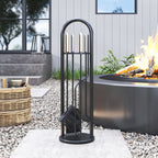 5 Piece Fireplace Tools Set, Metal Fireplace Accessories with Broom, Shovel, Poker, Tongs & Stand, Silver