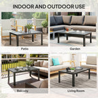 Outdoor Side Table, Rectangular Patio Coffee Side Table with Steel Frame and Slat Tabletop for Garden, Balcony, Grey