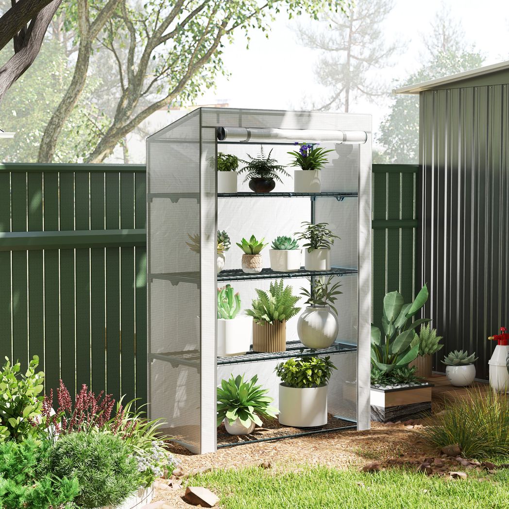 4 Tier Lean-to Mini Greenhouse with Reinforced PE Cover