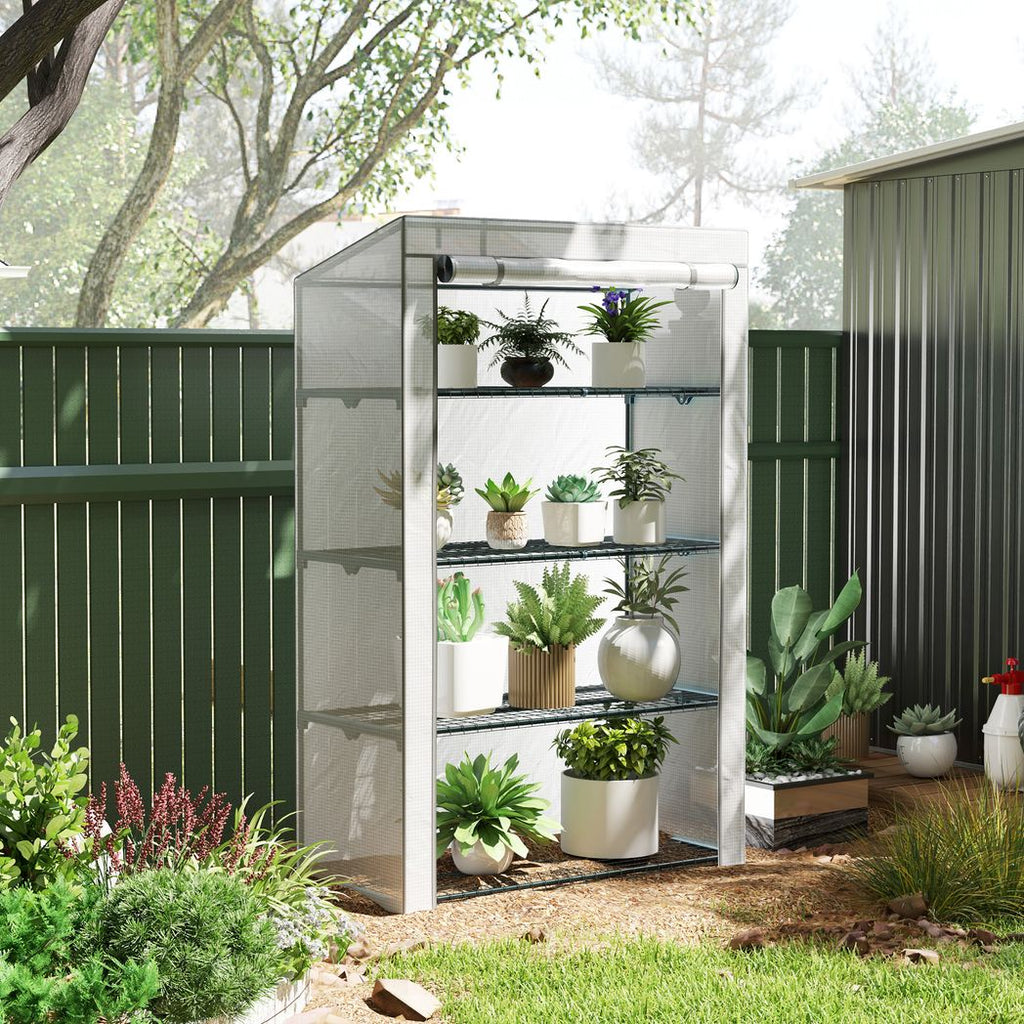 4 Tier Lean-to Mini Greenhouse with Reinforced PE Cover