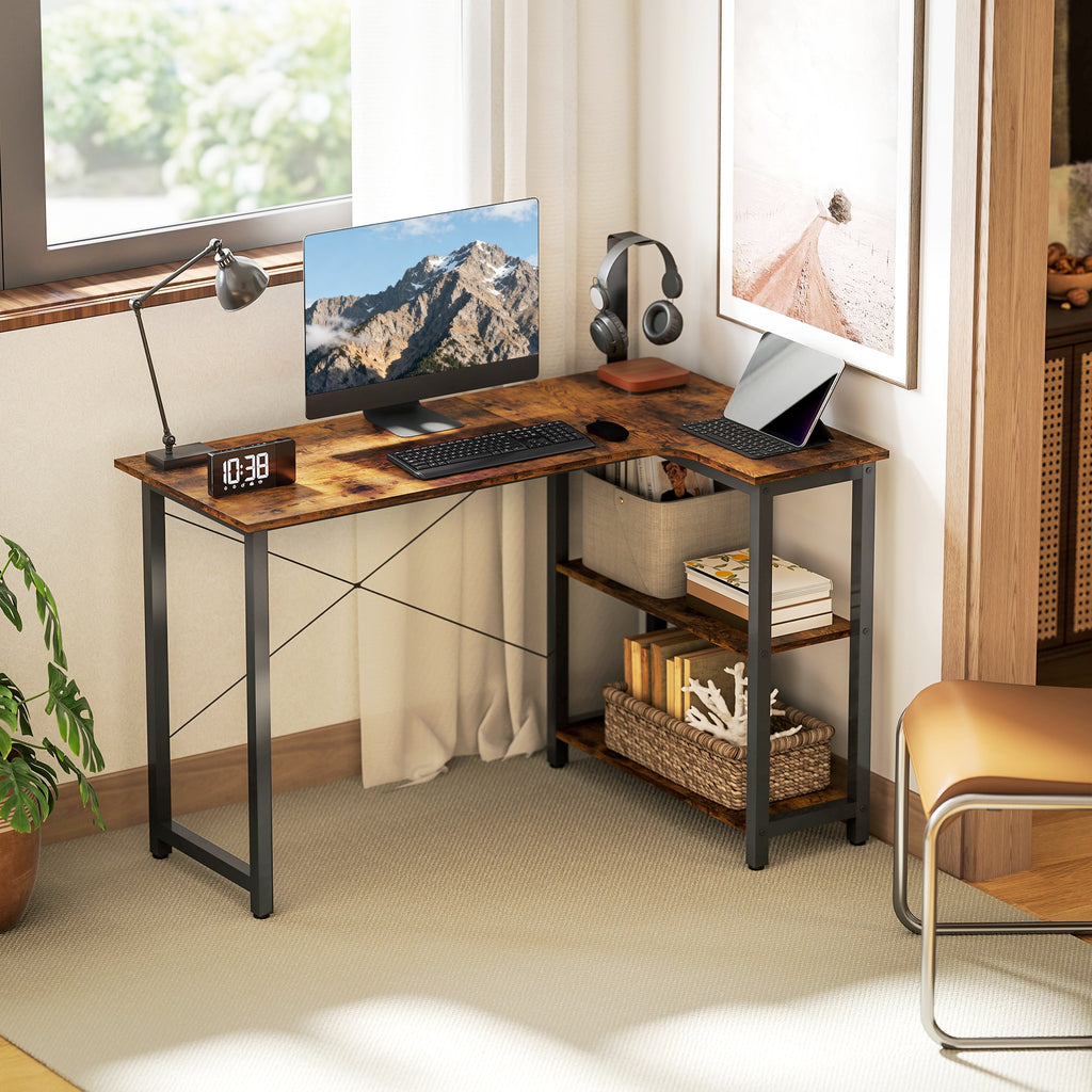 L Shaped Desk, Corner Computer Desk with Bookshelf for Home Office, Study Room, Workstation, 120 x 73.2 x 75cm, Rustic Brown Rustic Brown