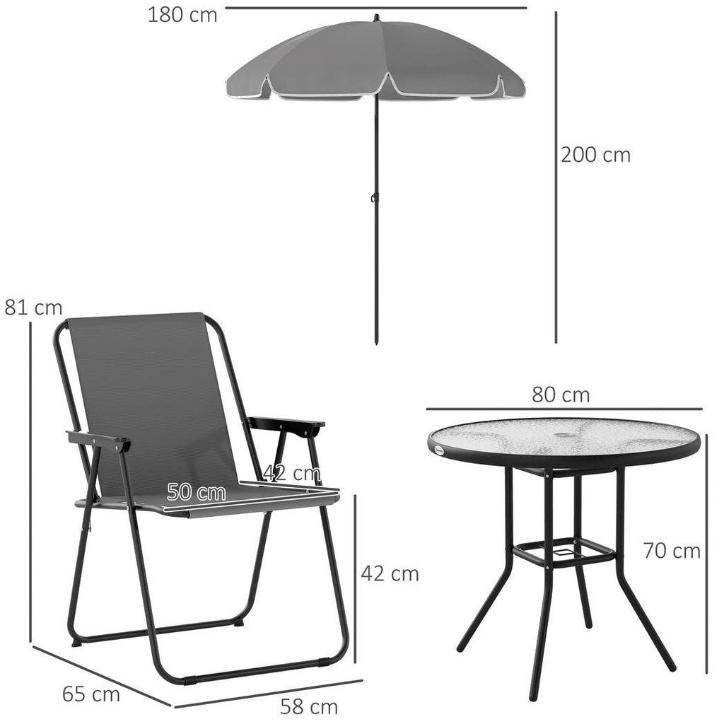 6 Pieces Garden Furniture Set with Parasol, Folding Chairs