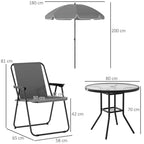6 Pieces Garden Furniture Set with Parasol, Folding Chairs